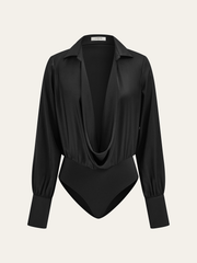 Satin Cowl Neck Long Sleeve Bodysuit