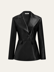 Single Button PU Leather Jacket