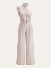 One-Shoulder Ruffled Top and Double-Button Pants Set