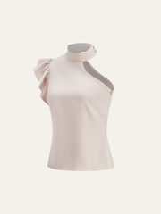 One-Shoulder Ruffled Top and Double-Button Pants Set