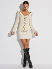 Contrast Trim Ruffled Sweater