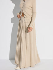 Pleated Wool Blend Sweater Skirt