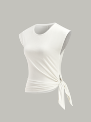 Cotton Blend Cap Sleeve Side-Tie T-Shirt