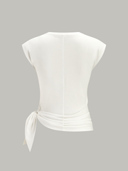 Cotton Blend Cap Sleeve Side-Tie T-Shirt