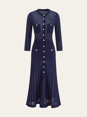 Button-Front Sheer-Knit Maxi Dress