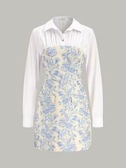 Shirt Collar Floral Jacquard Mini Dress