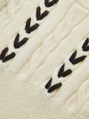 Contrast Stitched Cable Knit Polo Sweater
