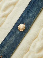 Denim Paneled Cable Knit Sleeveless Vest