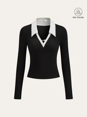 Lace Trim Collar Cotton Blend T-Shirt