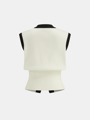 Contrast Trim Knit Vest and Midi Skirt Set