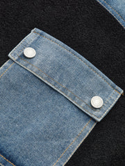 Zipper Denim Panel Knit Outerwear