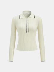 Contrast Trim Wool Blend Polo Neck Sweater