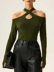 Cross-Strap Off-Shoulder Knit Top