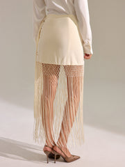 Floral Embroidered Fringe Mini Skirt