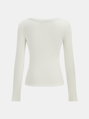 Cotton Blend Ribbed V-Neck Long Sleeve T-Shirt