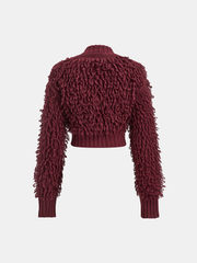 Textured Fringe Buttoned Knit Top