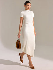 Mock Neck Short Sleeve Asymmetric Hem Maxi Dress