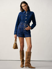 High-Waisted Button-Front Denim Short