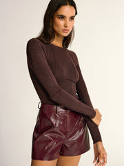 Semi-Sheer Slim Fit Wool Blend Knit Top