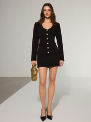 Metal Button Blazer and Mini Skirt Set
