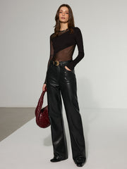 Sheer Mesh Panel Long Sleeve Bodysuit