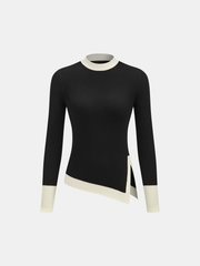 Color-Block Asymmetric Hem Ribbed Knit Top