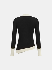 Color-Block Asymmetric Hem Ribbed Knit Top
