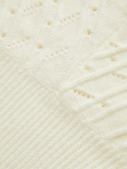 Textured Openwork V-Neck Lantern Sleeve Sweater