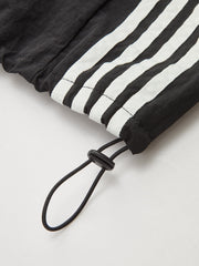 Denim Paneled Striped Drawstring Midi Skirt