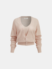 Wool Blend Cropped Cardigan & Top Set