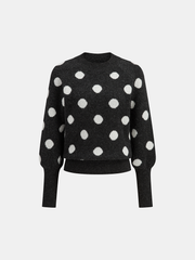 Leg-Of-Mutton Sleeve Polka Dot Wool Blend Sweater