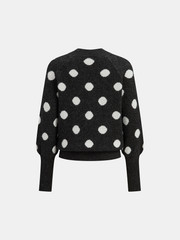 Leg-Of-Mutton Sleeve Polka Dot Wool Blend Sweater