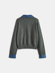Denim Collar Knit Top