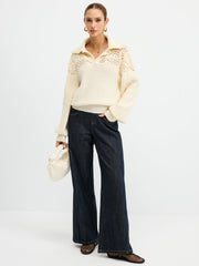 Openwork Polo Knit Sweater
