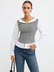2 in 1 Gingham Paneled Shirt