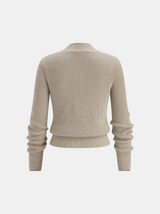 Tie Neck Contrast Trim Wool Blend Cardigan