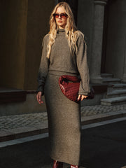 Wool Blend Knit Sweater and Maxi Skirt Set