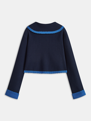 Contrast Trim Scallop Collar Cardigan
