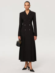 Pleated Hem Double-Breasted Blazer Coat