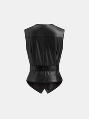 Faux Leather Belted Vest