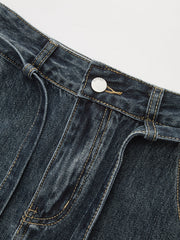 Vintage Washed Denim A-Line Midi Skirt