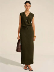 Wool Blend Knit Vest and Maxi Skirt Set