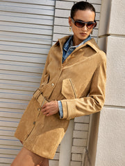 Belted Collared Suede Effect Jacket