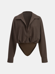 Striped Long-Sleeve Collared Bodysuit