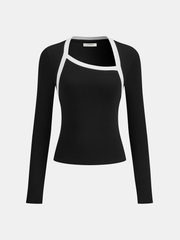 Contrast Trim Asymmetric Neckline T-Shirt