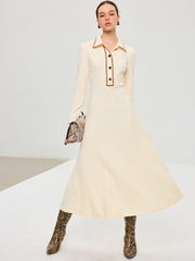 Contrast Trim Collared Midi Dress