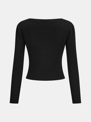 Color-Block Ruched Button Front Knit Top