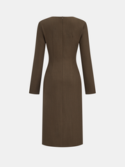 Metal Side Button Long Sleeve Midi Dress