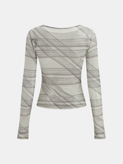 Striped Semi-Sheer Long Sleeve Blouse