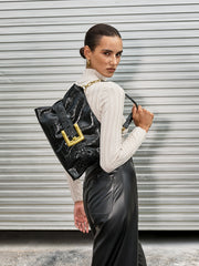 Belted Crocodile Patterned Tote Bag